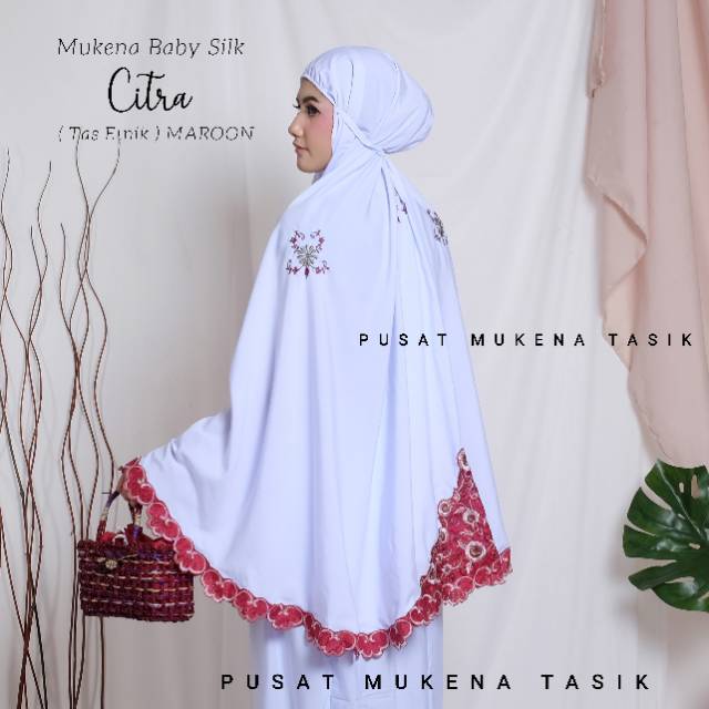 MUKENA BABY SILK CITRA BORDIR PUNGGUNG + TAS ETNIK | PUSAT GROSIR MUKENA MURAH