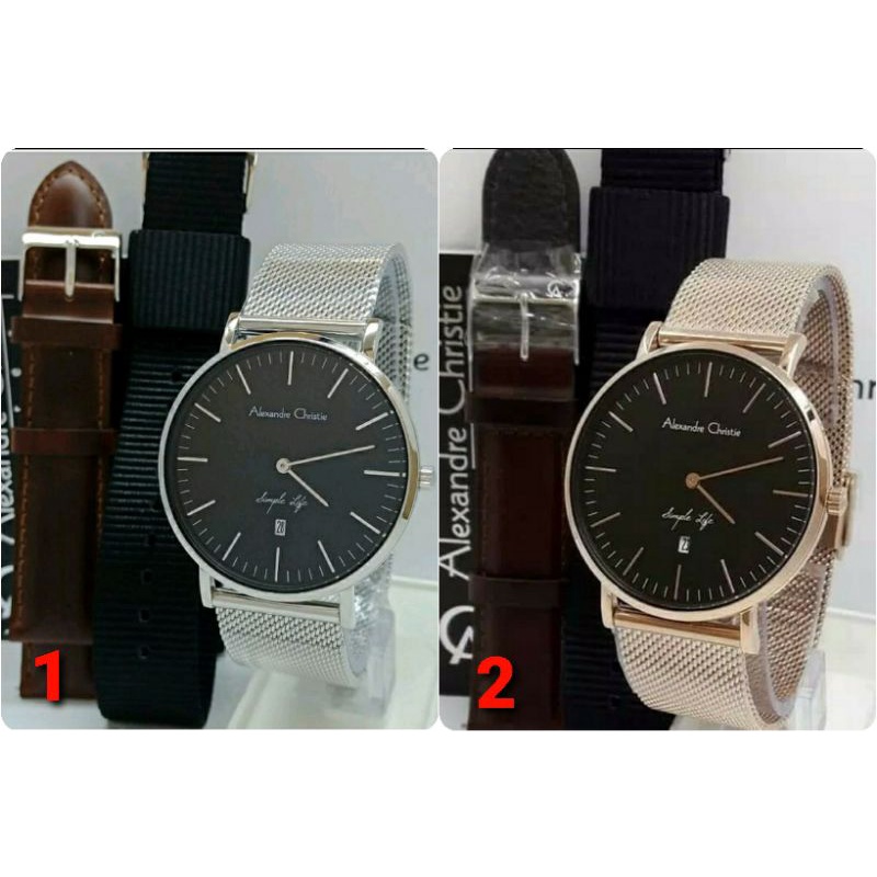 ORIGINAL GARANSI RESMI 1 TAHUN JAM TANGAN PRIA ALEXANDRE CHRISTIE RANTAI PASIR STAINLESS STEEL ARLOJ