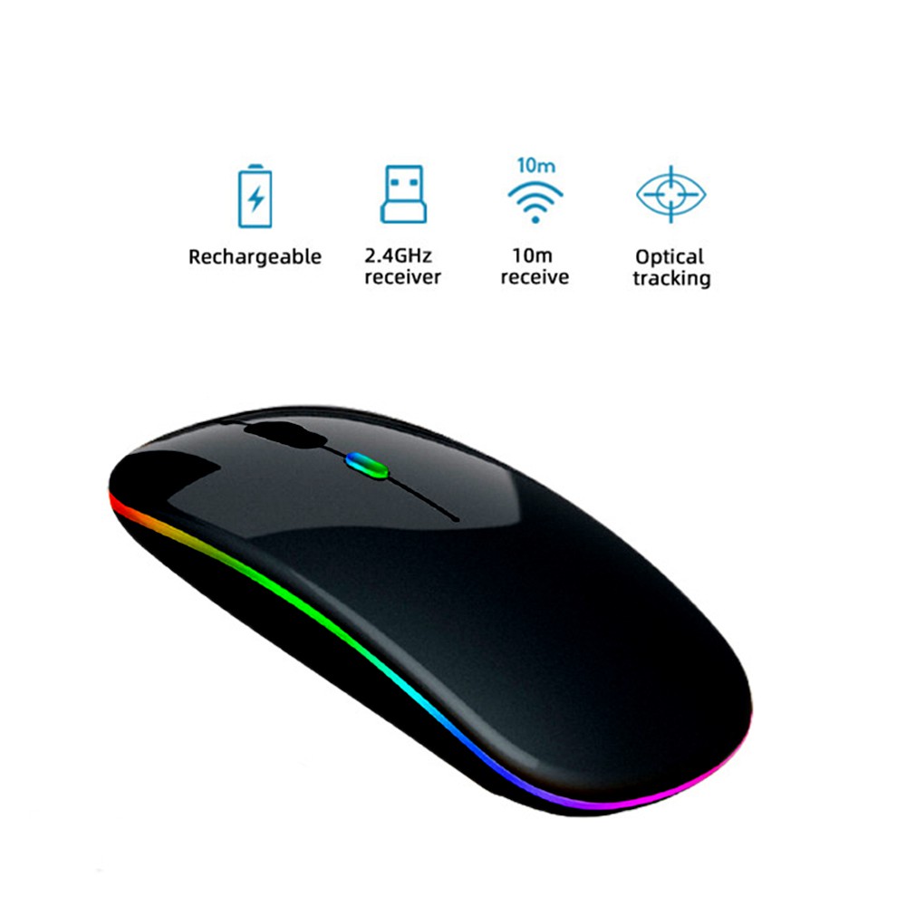 Original Mouse Wireless RGB Colorful Batrai Isi Ulang Silent Click