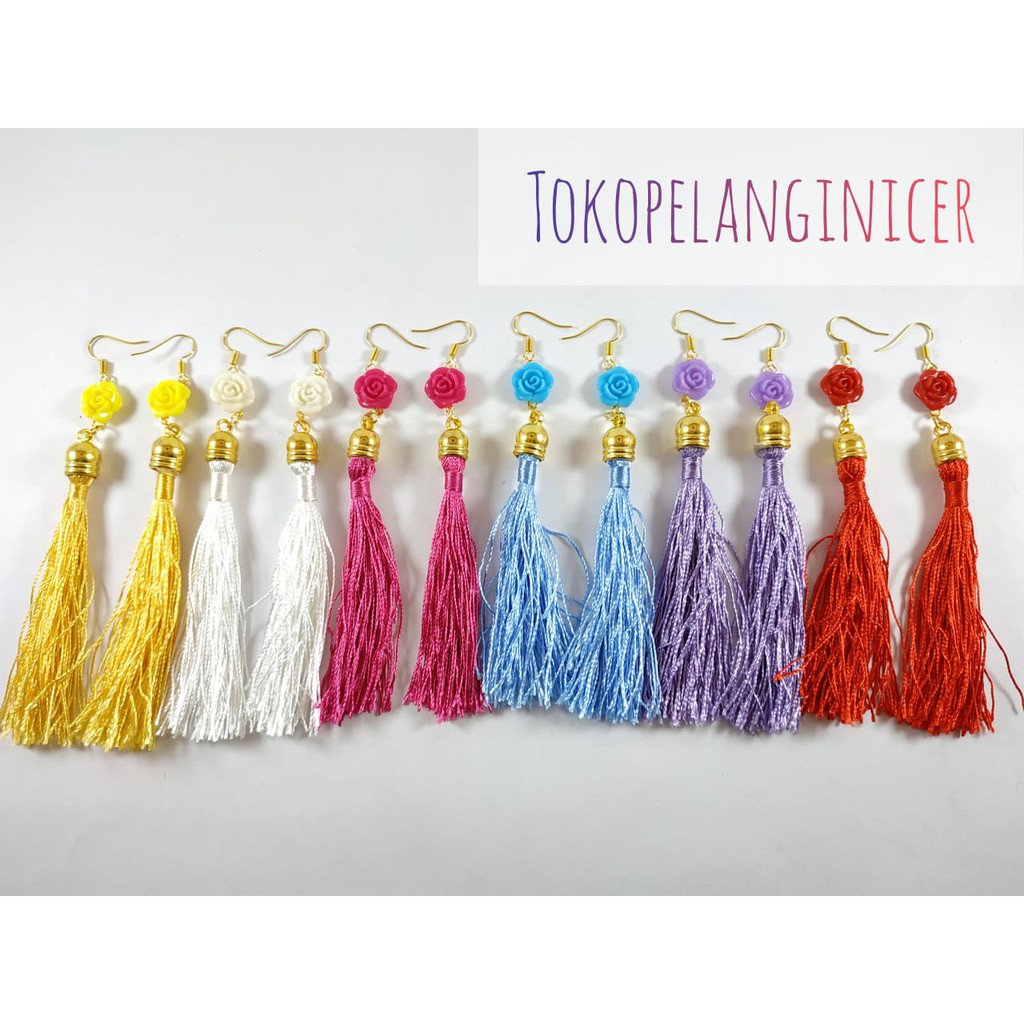 Anting Hijab Sepasang Model Mawar Tassel By Pusat Grosir Ecer Aksesoris Handmade Tokopelanginicer