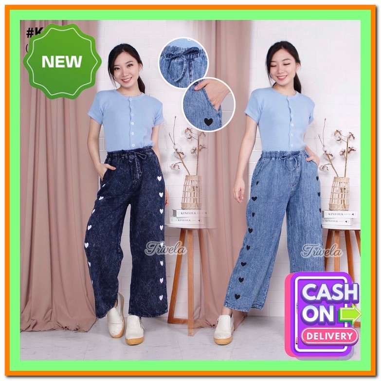 Celana Panjang Kulot Jeans High Waist Cullote Jeans Wanita Kekinian Kulot Jeans Snow Black Boyfriend