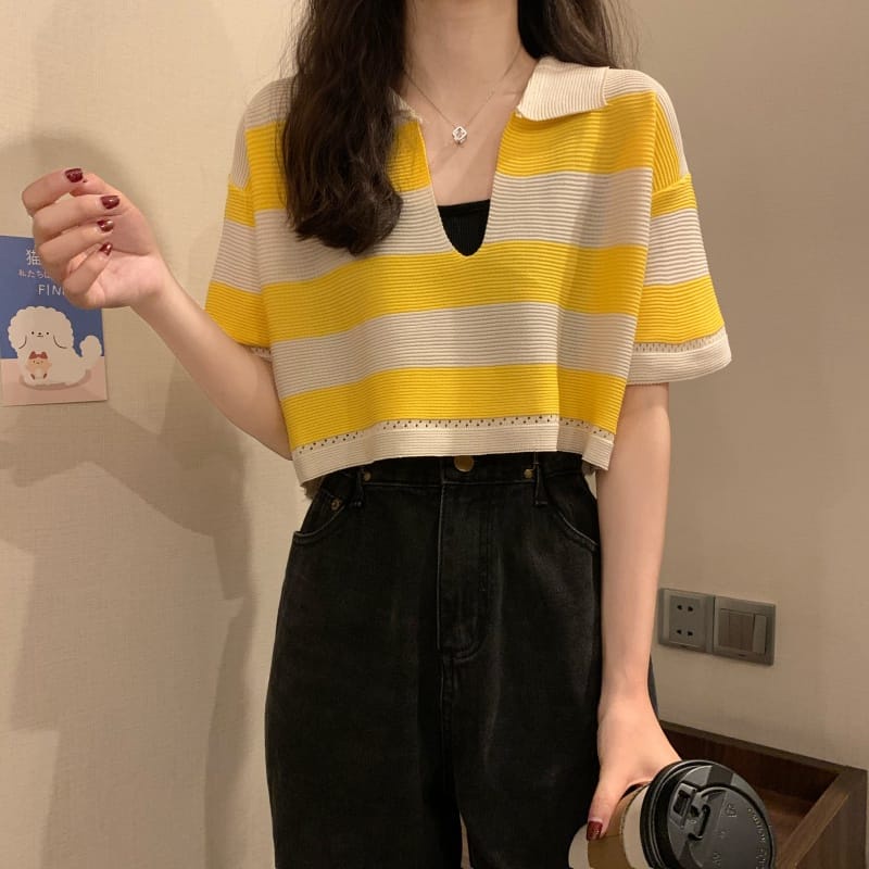 BEFAST - ZEC OOTD Atasan Kaos AYANA / RJT Collar Knit / Pakaian Kaos Rajut / Tshirt Crop Kekiniaan Remaja Wanita / Kaos Crop Leher V / OOTD Ala Style Korean / Terbaru 2022 / Termurah