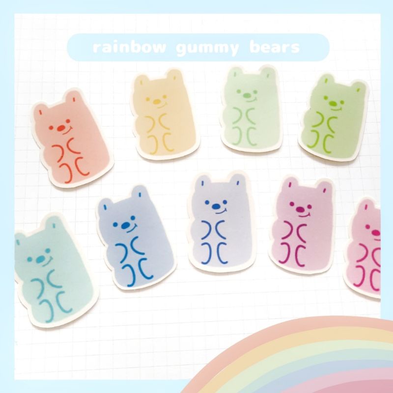 

[ggupii.co] rainbow gummy bear 9 pcs | sticker lucu deco journal