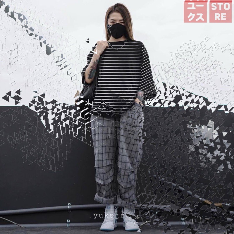 KAOS OVERSIZE STRIPE POLOS OVERSIZED SALUR STRIPED BAJU STRIP BELANG GARIS PRIA &amp; WANITA TEBAL &amp; LEMBUT
