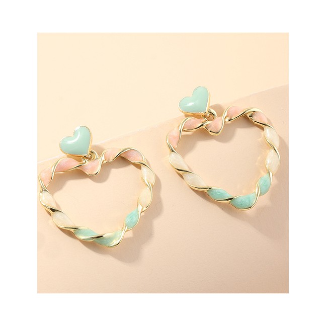 LRC Anting Tusuk Fashion Openwork Green Metal Dripping Contrast Color Heart Earrings K26940