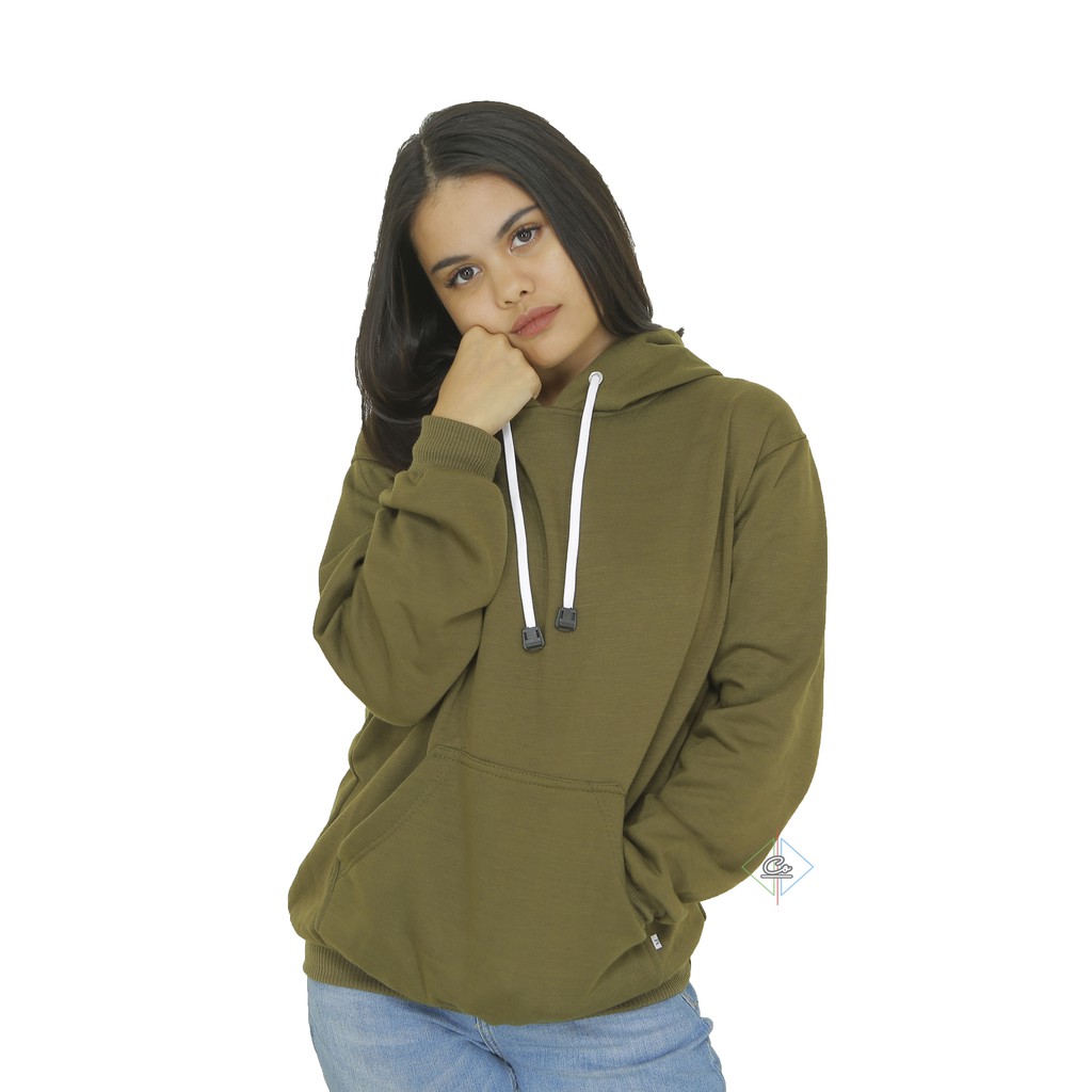 Sweater Hoodie Jumper Hijau Army Olive Polos Wanita Fleece Premium Quality