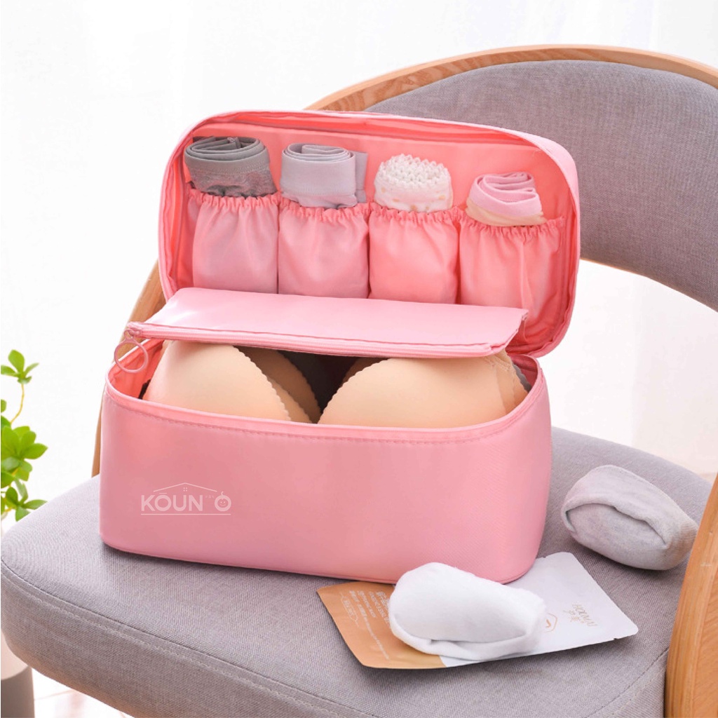 Tas Organizer Travel Pouch Tempat Penyimpanan Pakaian Dalam Bra Celana Dalam Pembalut Serbaguna Traveling Bag Multifungsi Gaya Korea Bahan kain