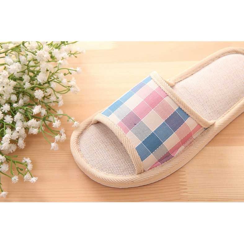 Sandal Slop Wanita Linen Indoor Sendal Selop Slippers Cewek Fashion Terbaru Slip Sandals Cantik