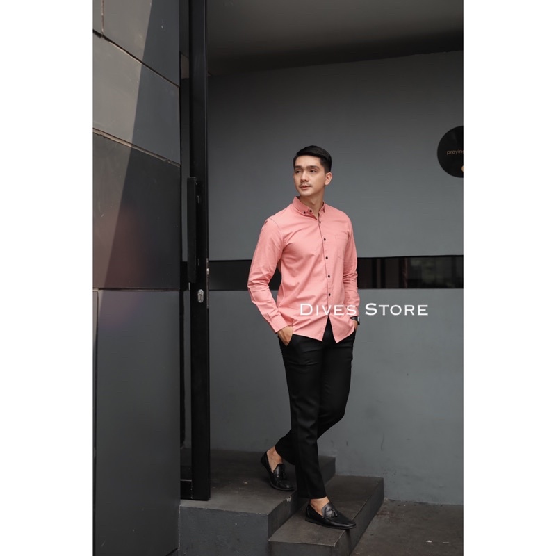 Divesstore Kemeja polos pria lengan panjang basic kasual kantoran pink salam / kemeja cowok / atasan pria