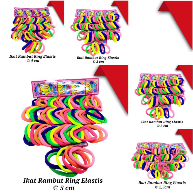GPA Ikat Rambut 72pcs Ring Elastis Diameter 2,5cm 3cm 4cm 5cm Kunciran Produk Terlaris Grosir