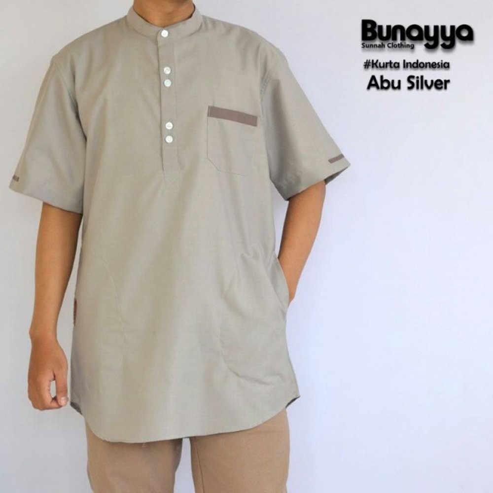 Jual Baju Koko Pria Kurta indonesia Bunayya - Abu Silver  



