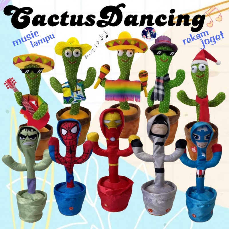 BONEKA KAKTUS DANCING/goyang/joget/lampu/rekam/kaktus doll/mainan