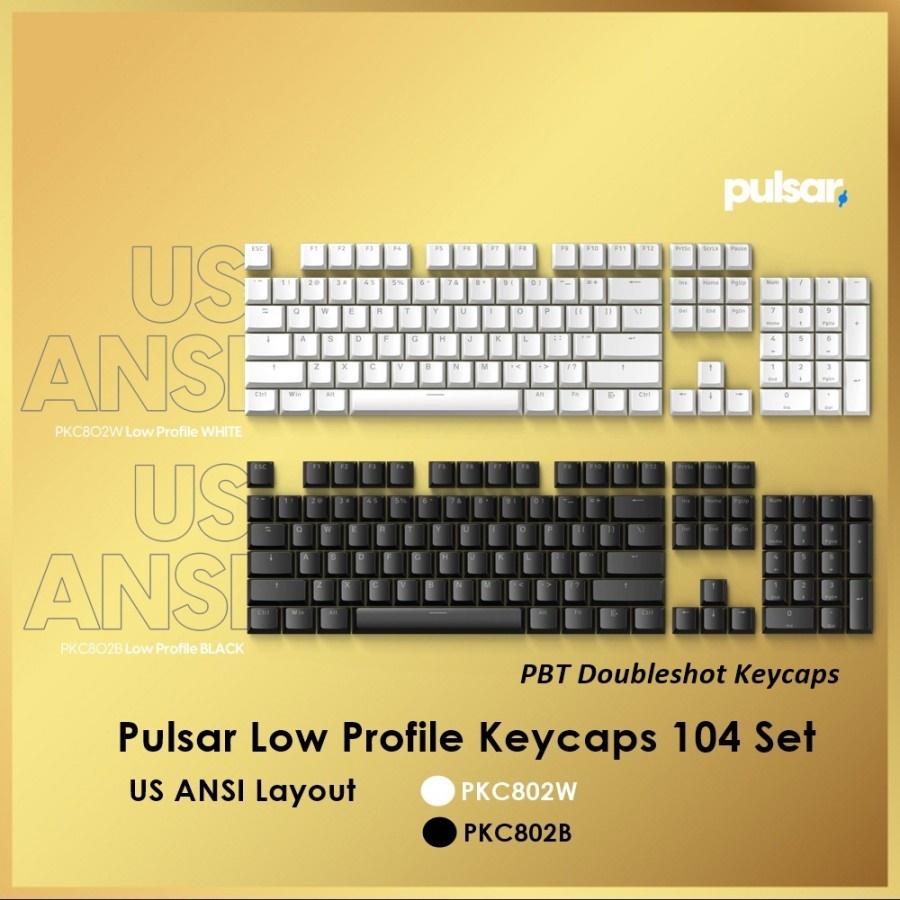 Pulsar Low Profile US ANSI Keycaps - PBT Doubleshot Gaming Keyboard