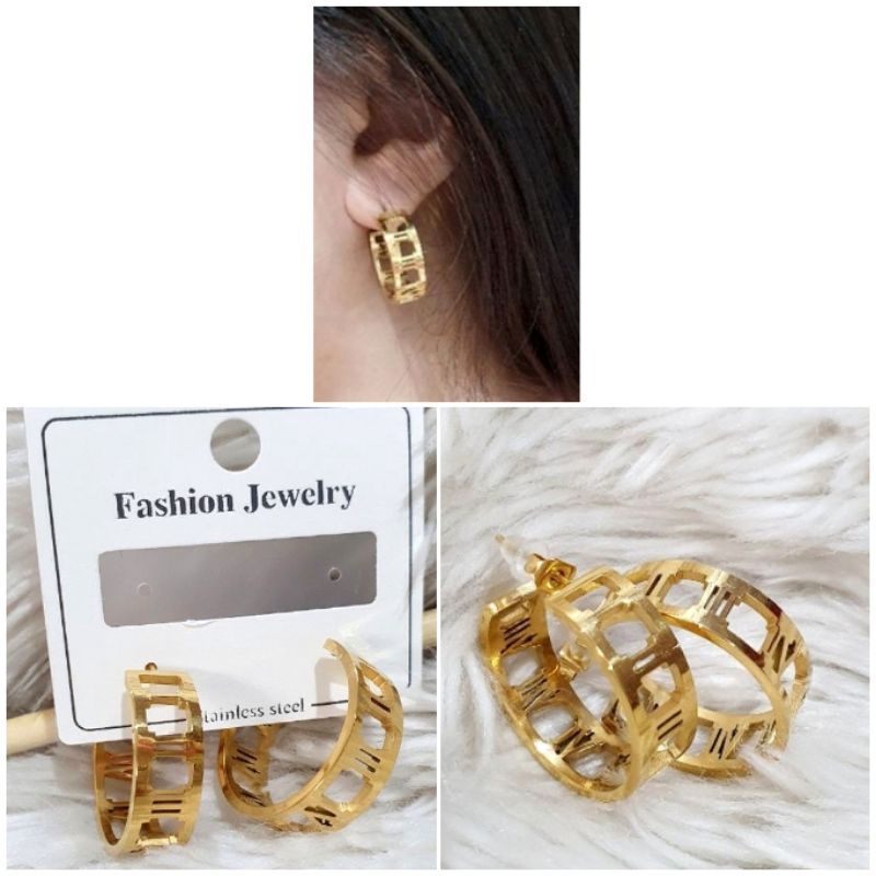 Anting Titanium Asli Premium Quality Anti Karat Anti Alergi mirip emas asli Earring Stainless steel Gold Anting Gipsi elv ori AT0092