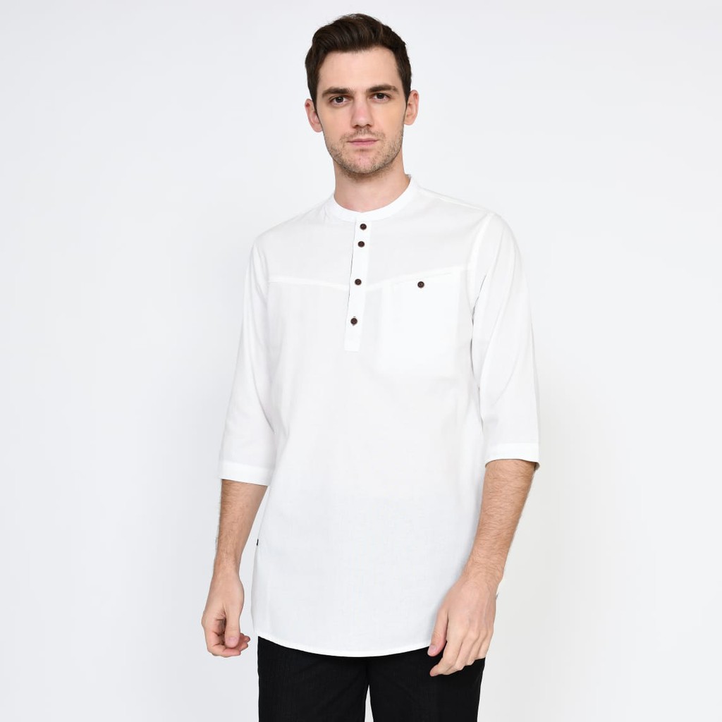 BBH Black Stone Kurta Oxford Lengan 3/4 Warna Putih