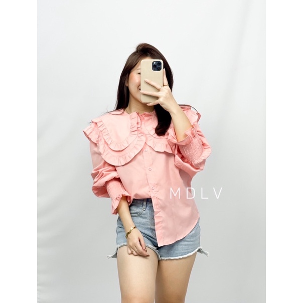 MDLV ~ 8600# Raymonda Oversized Collar Shirt Atasan Blouse Korea Fashion import