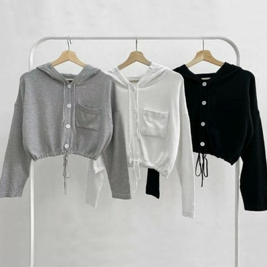 Weijia Fashion Sweater Wanita / Switer Hoodie Mona Kancing / Ootd / Baju Atasan Cewek Topi
