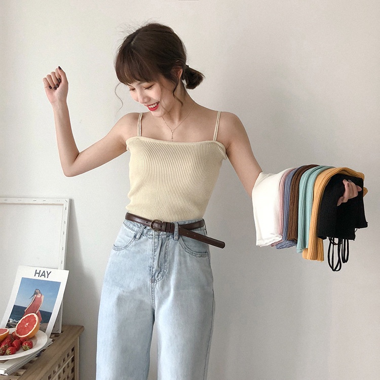 Nicebra Tank Top Tali Polos Wanita Import Gaya Korea 4034