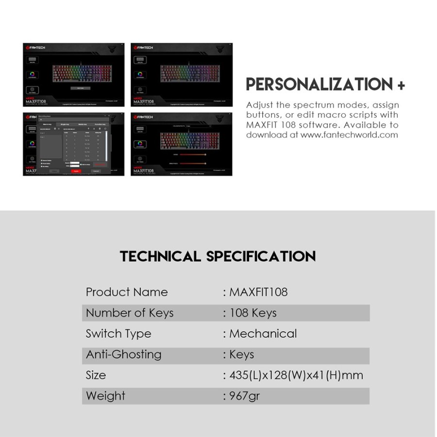 Keyboard Gaming Mechanical Fantech Maxfit108 MK855 FULL SIZE RGB