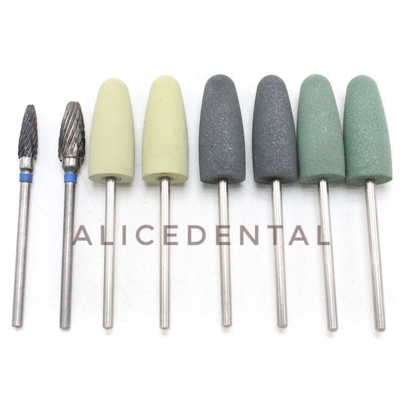 Dental bur set acrylic kit burs poles akrilik gigi palsu fraser stone hijau lowspeed mini drill low speed valplast