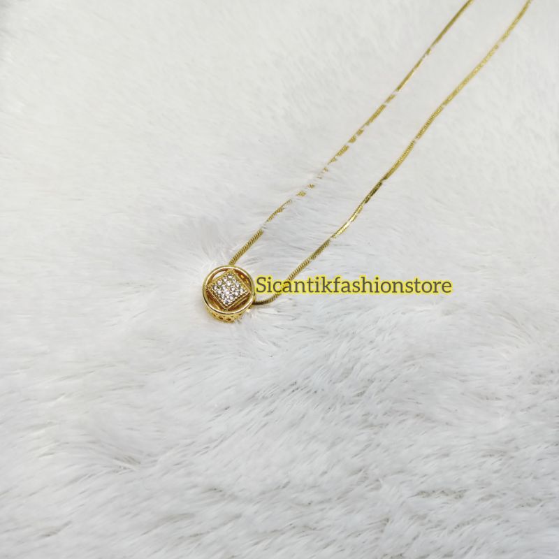 Kalung Titanium gold plus liontin Fashion wanita terlaris anti Karat tidak luntur liontin gold mewah