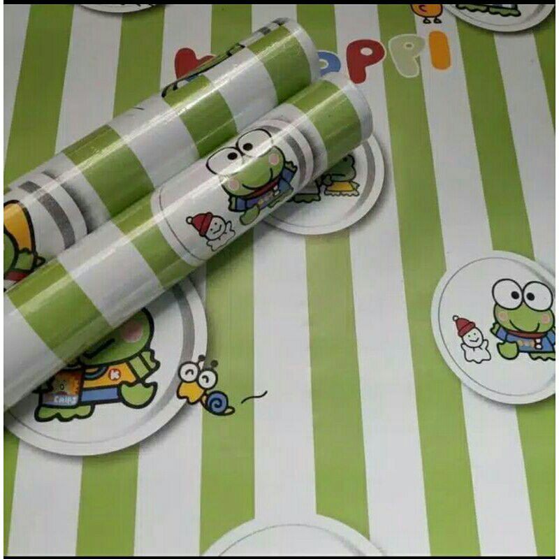 (PROMO COD) WALLPAPER DINDING MOTIF SALUR HIJAU KEROPPI BEST QUALITY / Wallpaper Dinding Keroppi