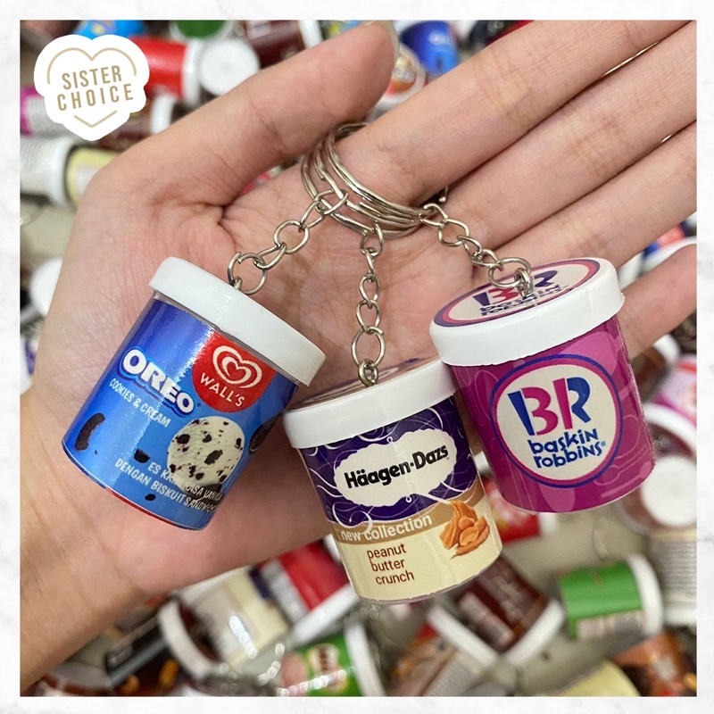 Gantungan Kunci Miniatur Ice Cream Cup / Ganci Ice Cream / Ganci Es Krim | Souvenir Imut