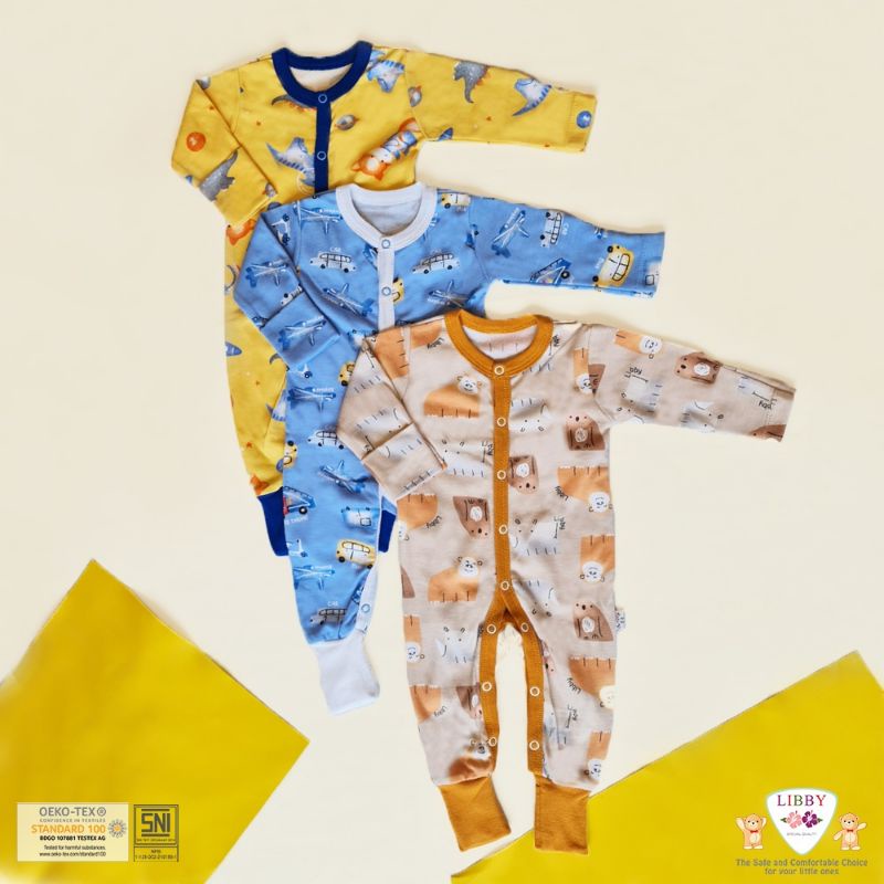 1 Pcs LIBBY Premium Sleepsuit Boy &amp; Girl / Slepsuit Kancing Bayi 0-12 Bln