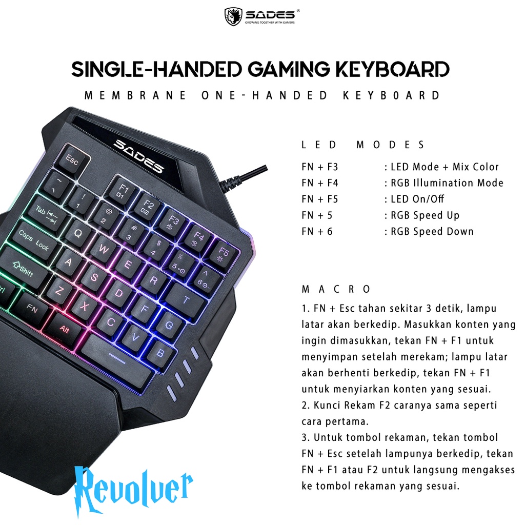 Sades Revolver TS-36 TS36 Keyboard Gaming RGB Single Handed Original