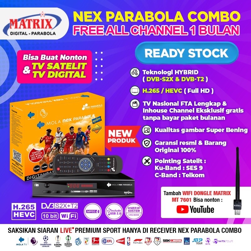 Receiver Nex Parabola Combo (Kuning) TV Satelit Parabola TV Digital STB Set Top Box
