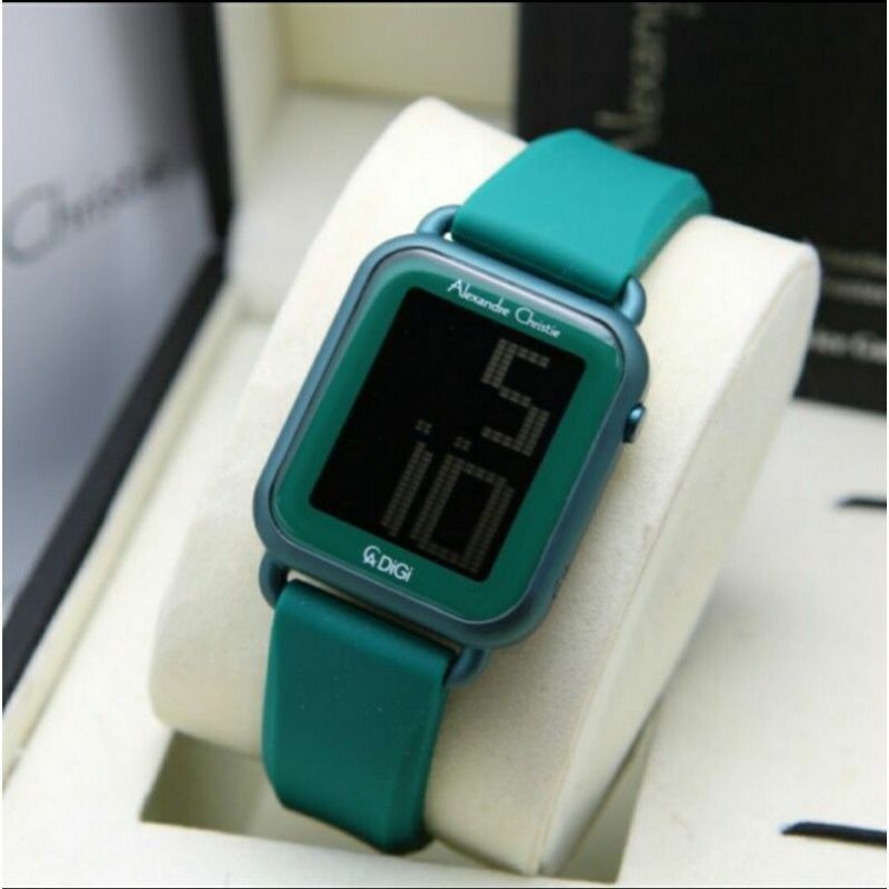 jam tangan alexandre christie wanita digital tali karet kotak kecil AC 9332
