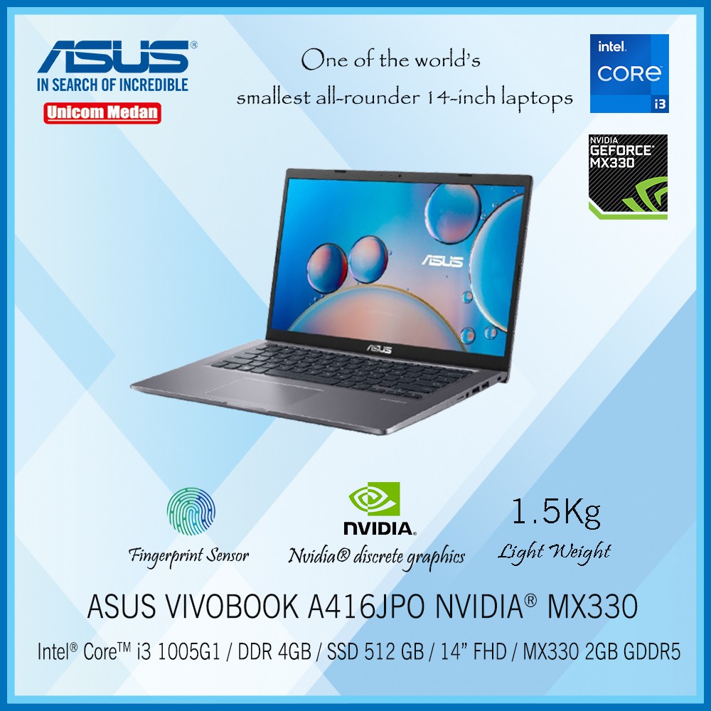 Asus A416JPO i3-1005G1/DDR4 4GB/512GB SSD/ NVIDIA MX330/14 FHD/ WIN10