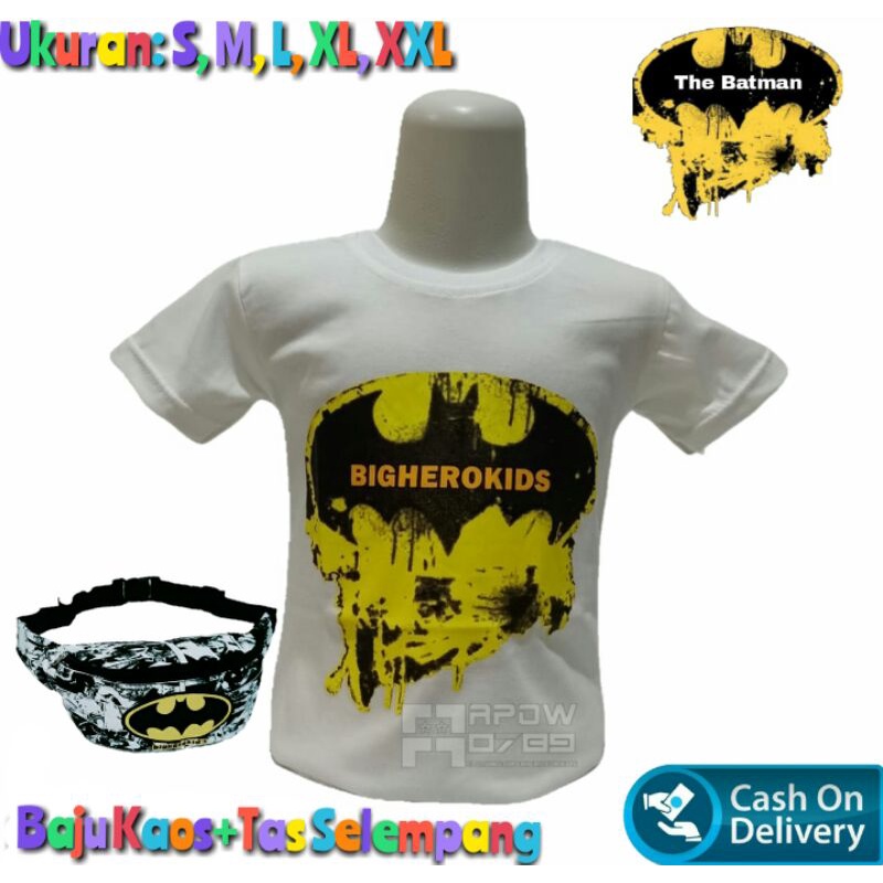 [COD] Paket hemat 2in1 t-shirt kaos anak laki laki dan tas selempang anak kaos oblong batman waistbag anak