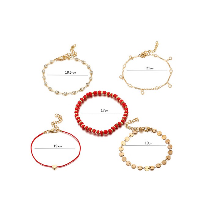 LRC Gelang Kaki Fashion Gold Wire Rope Bead Alloy Heart-shaped 5 Sets F94584