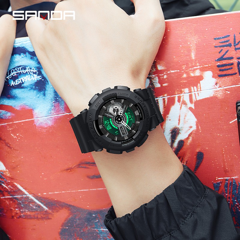 SANDA 3110 Jam Tangan Pria Digital Analog Dual Time Tali Rubber Shockproof Anti Air WATCHKITE WKOS