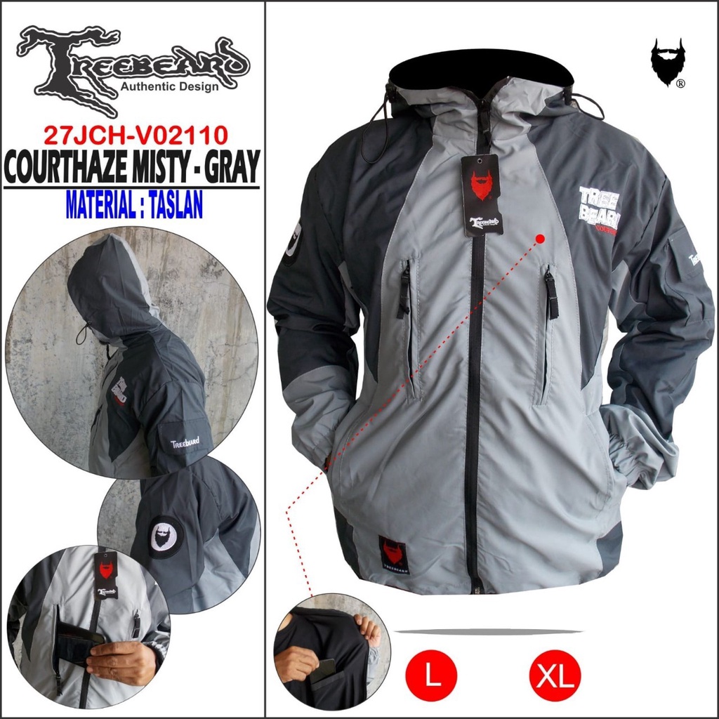 TERBARU ! Jaket Gunung Pria Waterproof STROMLINE Treebeard Anti Air Taslan Jaket Outdoor Hiking Windproof / Jaket Outdoor Pria Wanita Anti Air / Jaket Motor-CR MISTY GRAY