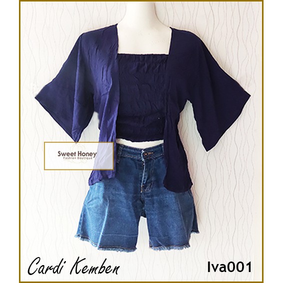 Sweet Honey ~ Setelan Cardigan Set Outer Kemben 2in1 Bali Polos Iva Bisa Pilih Warna