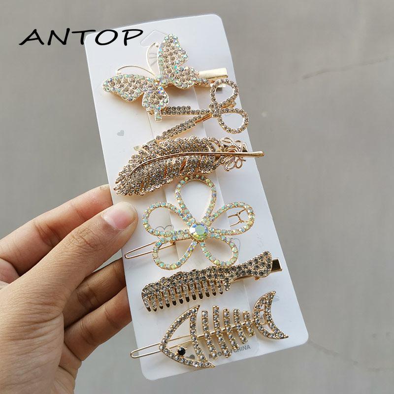 6pcs Jepit Rambut Bentuk Tulang Ikan / Kupu-Kupu Gaya Retro