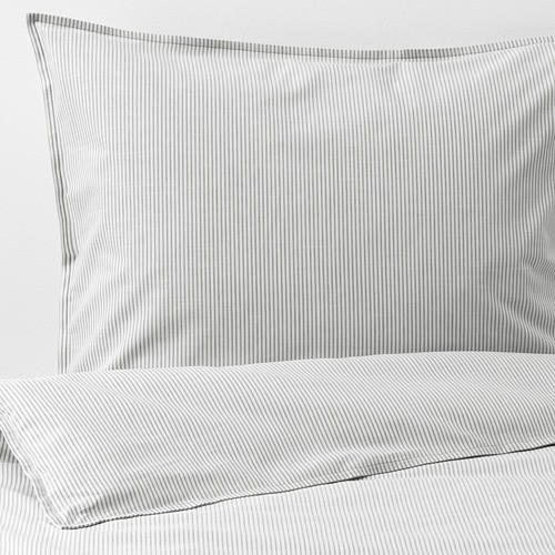 BERGPALM Sarung quilt 240x220 cm dan 2 sarung bantal abu garis