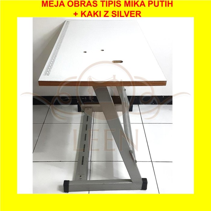SET Meja Obras MIKA + Kaki Z Silver Mesin Jahit Neci Portable LEEN