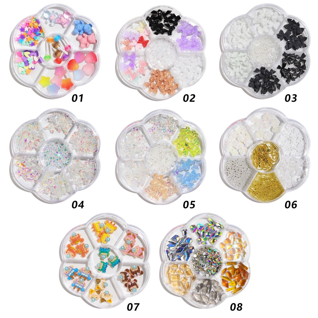 【 COD 】 HIASAN 7KOLOM/12KOLOM  SMALL NAIL BOW RESIN 3D MIX NAILART RESIN MIX COLOR PEARL NAILART CHARMS GOLD HARDWARE