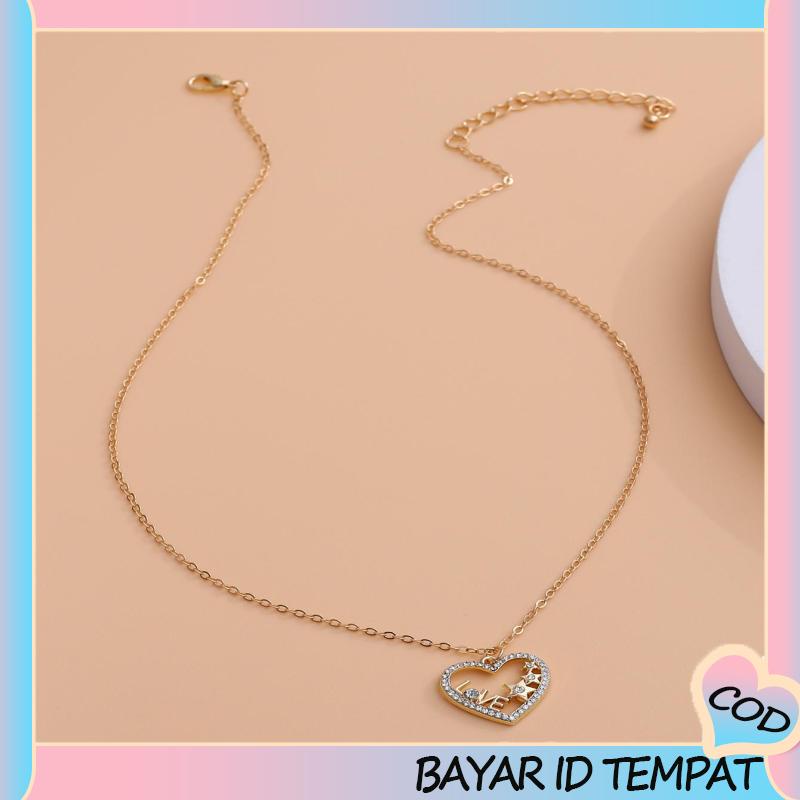 COD❤️ Fashion Indah Cinta Bulan Bintang Kupu-kupu Berkilau Kalung Surat CINTA-A.one