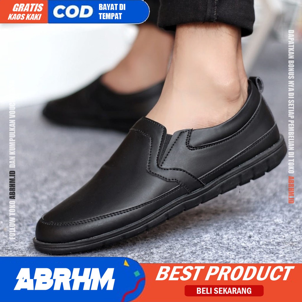 ABRHM X KAIJIN Sepatu Casual Formal Kulit Syntetic Original Slip On Slop Anti Slip Kasual Kerja Kantor Kondangan Pantofel Keren Kekinian  Murah Gaya Pria Cowo