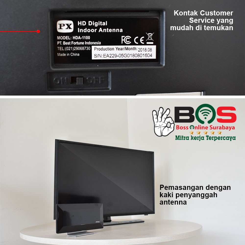 Antena TV Digital Analog PX HDA-1100 Booster Indoor Antenna + Kabel