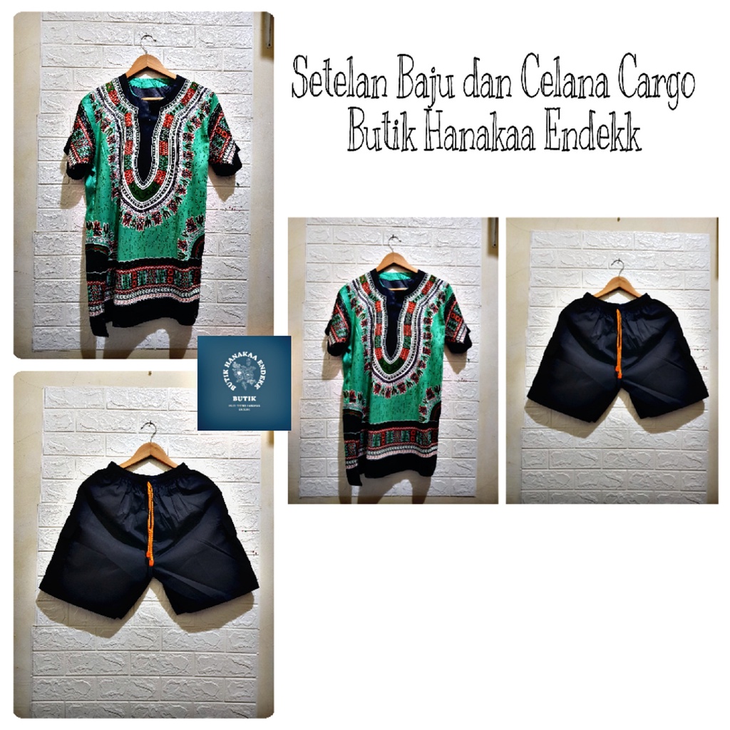 Setelan Baju dan Celana Etnik Dashiki Warna Pria/Wanita (Unisex)