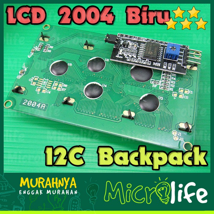 LCD 2004 20x4 BLUE DISPLAY MODULE + I2C BACKPACK LAYAR BIRU TEXT PUTIH
