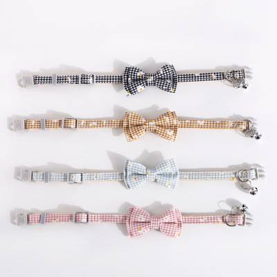 Pet cat bow collar Dengan Bell double nylon Detachable bow cat and dog Daisy Necklace