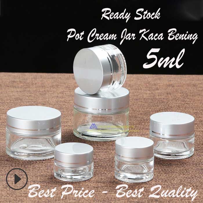 Pot Cream Kaca Bening 5gr Tutup Silver Wadah Obat Saffron Pot Kosmetik Jar Cosmetic Pot Krim Jar 5ml