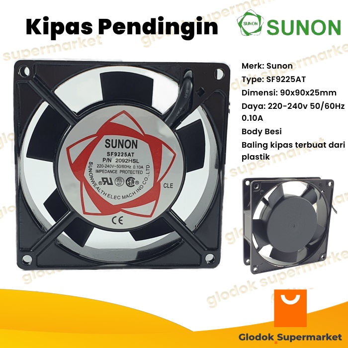 Kipas Pendingin Sunon 9cm Cooling Fan AC 9 x 9 x 2.5 cm SF9225AT