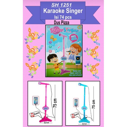 SH 1251 - MAINAN MICROPHONE PENYANGGA ( SUPER SINGER ) BISA MASUK HP WARNA PINK / BIRU SH1251